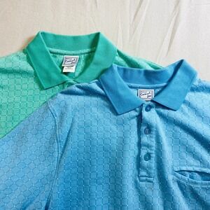 Vtg Lot of 2 Haband Casual Joe Polo Shirt M Single Pocket Shirt Teal Blue 80-90s